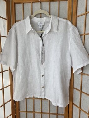 NWT SIGRID OLSEN 100% WHITE CROCHETED LINEN CROPPED BUTTONS DOWN BLAZER SMALL